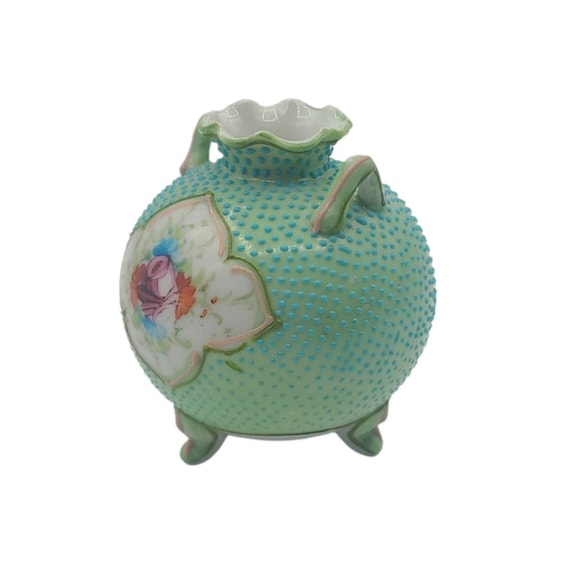 Antique Nippon Moriage Vase | Handpainted | 1890s | Posy Vase | Floral Panels | Ruffled Crown Rim | Collectible | Nipponware