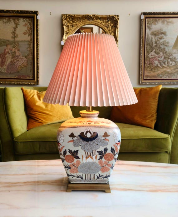 Vintage Crackleware Ceramic Chinoiserie Lamp Base With Floral Motif | 1980s | Hand Decorated Ceramic Body On Brass Base | Home Decor