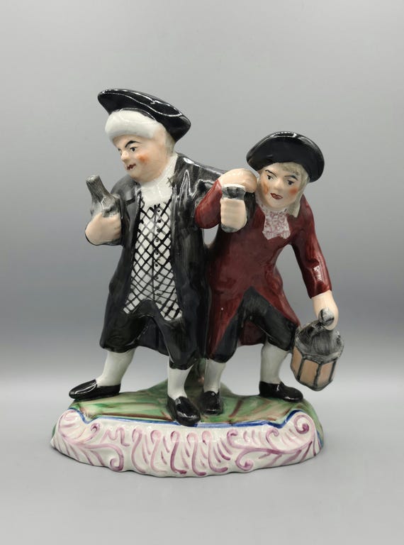 Antique Staffordshire Pottery Peatlware Figurine | The Drunken Parson And The Clerk | Late 19th Century | Made In England | Collectible