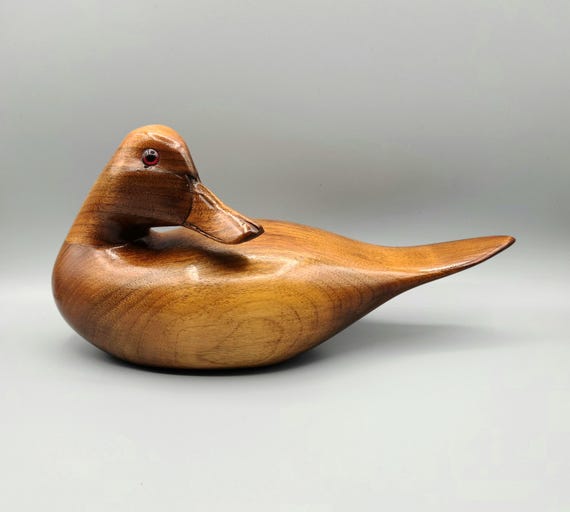 Vintage Hand Carved Wooden Duck Decoy By Ross Uttley (1923 - 2015) | Canadian Sculptor & Wood Carver From Ontario | Collectible | Folk Art