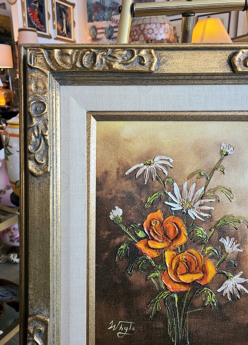 Vintage Framed and Signed Oil Painting | Still Life Impasto Floral ...