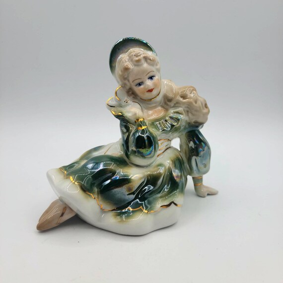 Vintage ALBA IULIA Porcelain Figurine | Liz Lux Art | Romania | Hand Made | Sitting Girl Figurine | Collectible