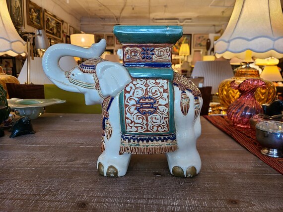 Vintage Ceramic Elephant Plant Stand Sculpture | Hand Painted | Home and Garden Decor