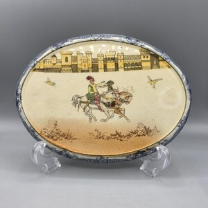 Antique Royal Doulton Falconry Teapot Stand, Nile St Burslem English Series Ware Tea Tile D3696, AS IS Horse Castle Transferware Trivet