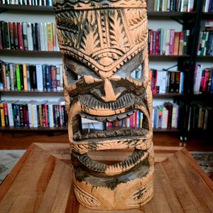 Vintage Hand Carved Wooden TIKI Mask From Hawaii | Handcrafted | Ethnic Art | Self-Standing or Wall Hanging | Home Decor |