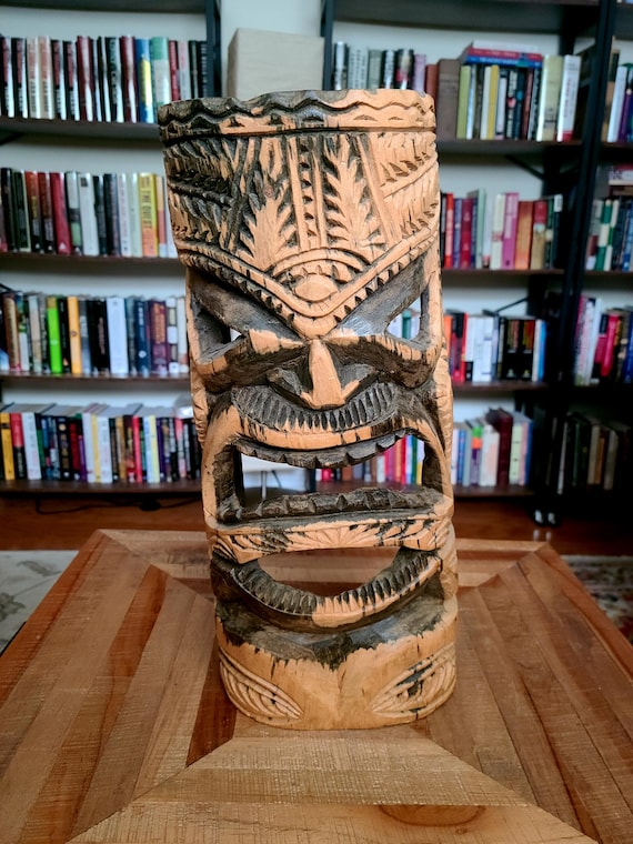 Vintage Hand Carved Wooden TIKI Mask From Hawaii | Handcrafted | Ethnic Art | Self-Standing or Wall Hanging | Home Decor |