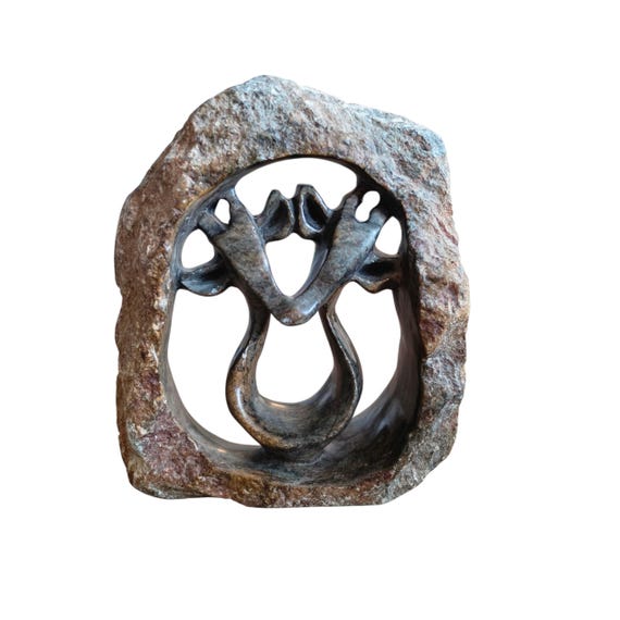 Handcarved Shona Stone Sculpture From Zimbabwe Depicting Two Kussing Giraffes | Ring Of Love | Handmade Collectible Art
