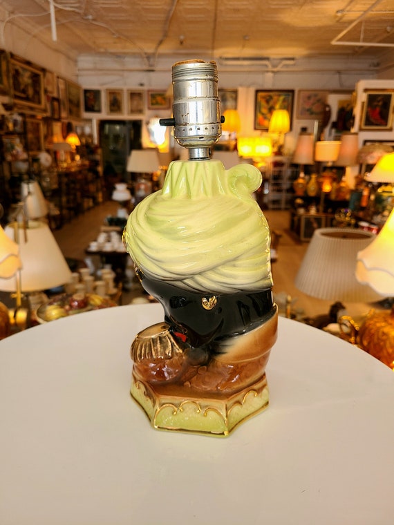 Mid Century Ceramic Blackamoor Nubian Head Lamp | Vintage Boudoir Lamp | 1950s | Home Decor