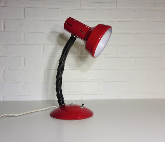 Retro Gooseneck Desk Lamp ~ Vintage Red Metal Cone Lamp ~ Articulated Adjustable Desk Lamp ~ Task Lamp ~ 1980s Red Lamp