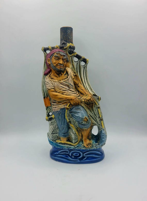 Vintage Borghini Lacrima Christi Ceramic Decanter | Mid Century Fisherman Bottle With Cork | 1960s Collectible | Man Cave Decor | Italy