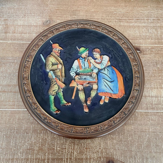 Vintage West German Wall Plaque "Pub scene" | Wall decor | Hand Painted Stoneware Plate | Home Decor |