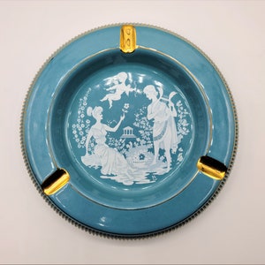 Mid Century Turquoise Ceramic Ashtray ~ N & C Golden Century ~ Made In Italy ~ Vintage 1960s Italian Porcelain Ashtray