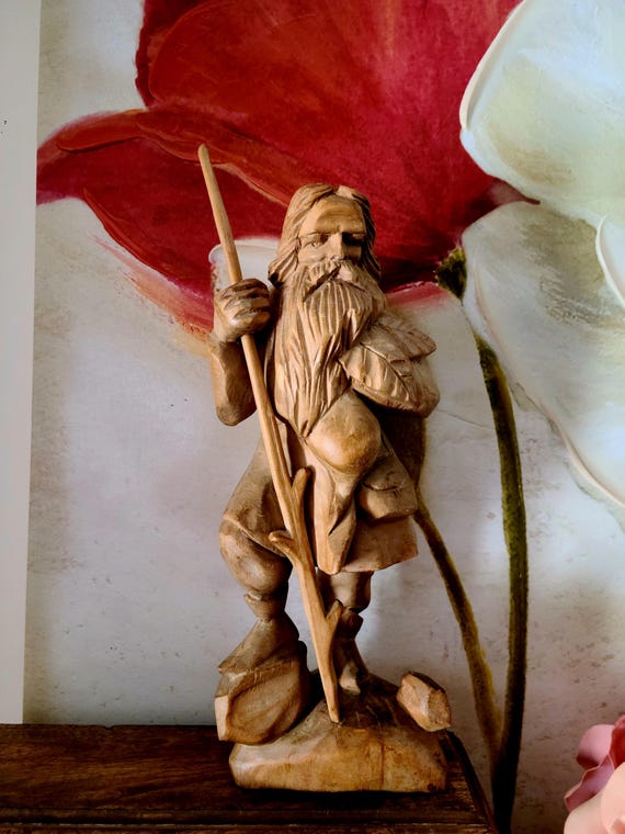 Vintage Hand Carved Wooden Sculptural Figurine Of Rubezahl | Ghost Of The Giant Mountains | Folkloric Figure | Handcrafted | Collectible