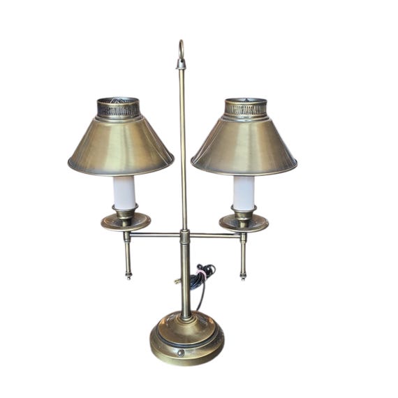 Vintage Two-Arm Brass Student Lamp | 1980s Antique Brass Finish Desk Lighting