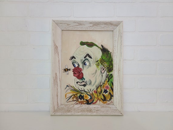 Vintage Oil Painting of Clown ~ Signed and Dated by Artist - 1960s Wall Art ~ Clown Theme ~ Mid Century Wall Art