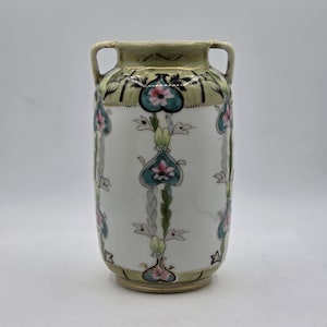 Antique IE&C Co Nippon Vase Hand Painted Cherry Blossom Porcelain Art Nouveau Double Handled Cabinet Urn Japanese Export Moriage Pottery