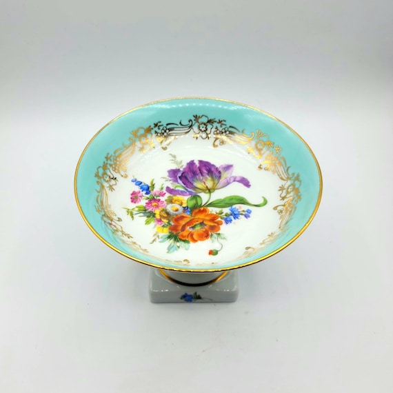 Vintage Limoges Porcelain Pedestal Dish | Design By R. Leclair | Hand Decorated Floral Motif | Made in France | Candy Dish | Collectible
