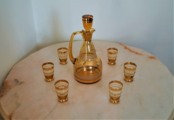 Vintage Czech BOHEMIA Glass Decanter Set ~ Cordial Set