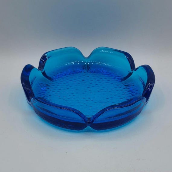 Vintage BLENKO Lotus Pebble Ashtray | Mid Century Aqua Blue Art Glass | Designed by Wayne Husted | Collectible |