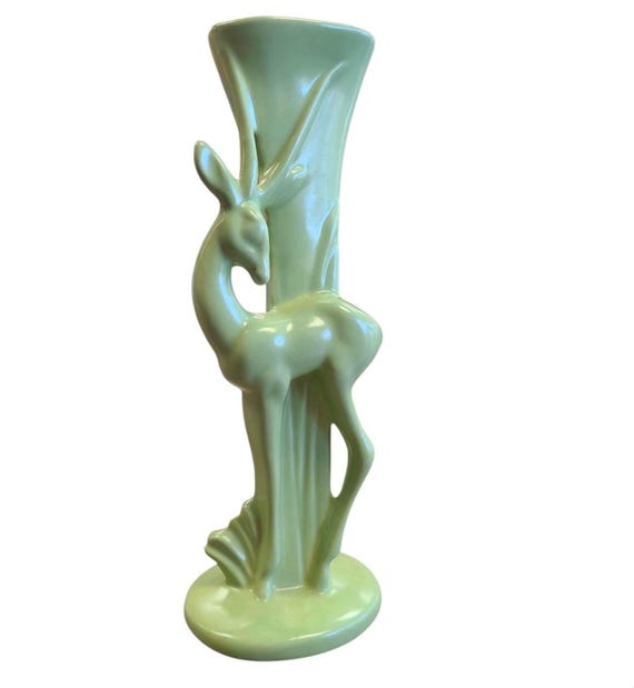 Vintage Royal Haeger Pottery Antelope Vase | Mid Century | Mint Green Ceramic Gazelle Vase | Collectible | 1950s | Home Decor