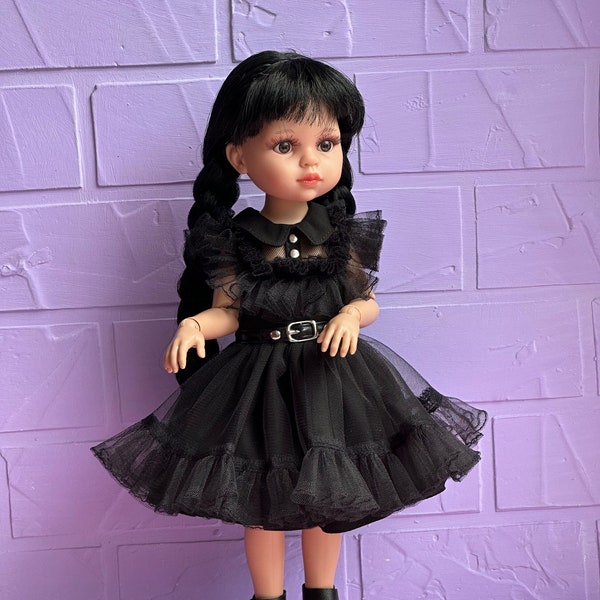 Very stylish black dress and black leather boots for Paola Reina dolls, gift daughter, birthday gift, gift for best friend