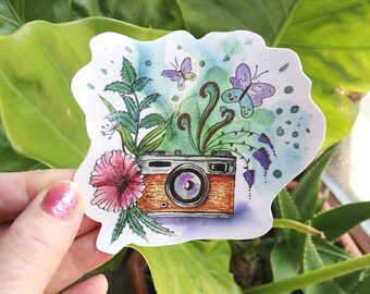 Retro Camera Die Cut Sticker / Retro camera Sticker, Retro Camera, Acquerello, Art Sticker, Vinyl Sticker, Hand Drawn Illustration