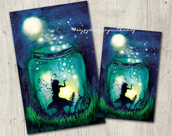 Art print Fairy, Watercolor Fairy, Fairy in a Jar, Fairy dust, Wall Decoration, Watercolor Artwork, Fantasy Artwork, Wall Art, Wall Decor