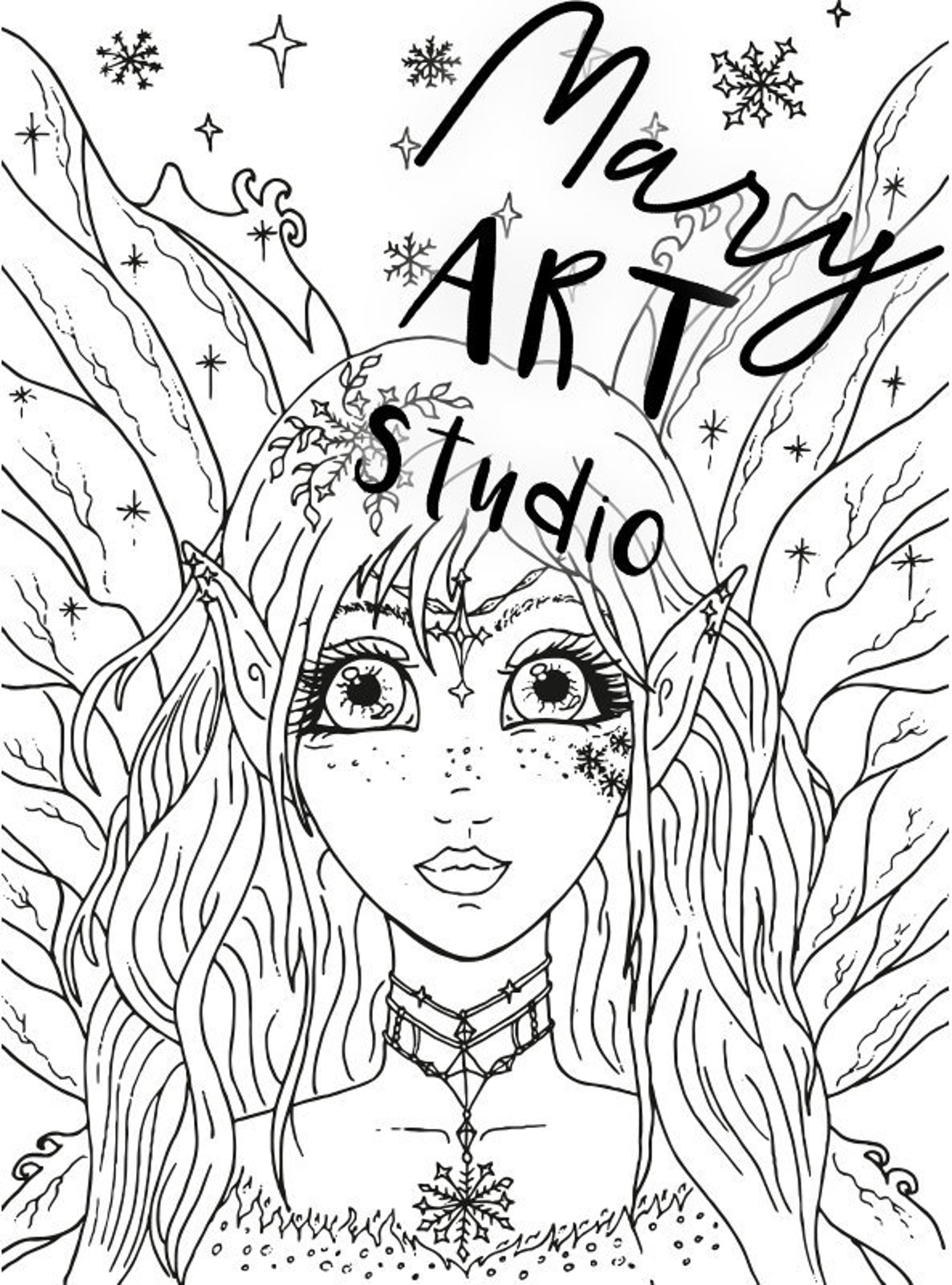 A4 Printable Fantasy Art Snow Fairy Coloring Page Coloring | Etsy