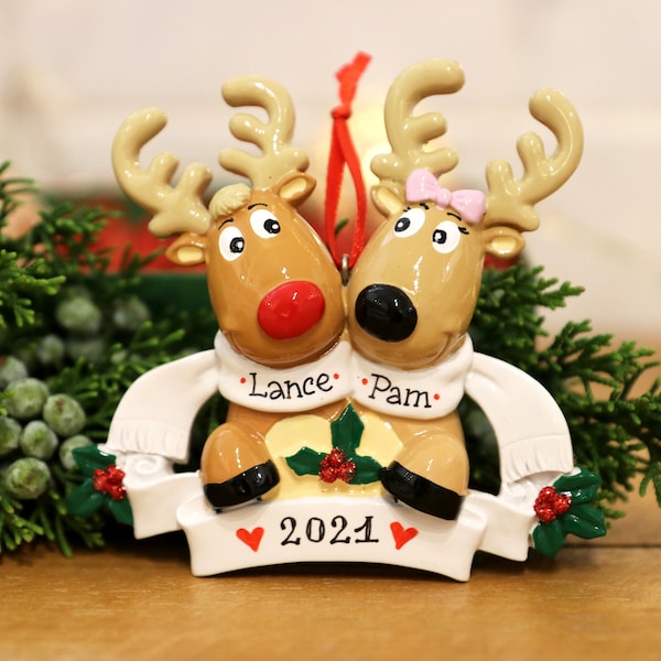 Reindeer Couple Personalized Christmas Ornament, Married Couple Ornament, Engagement Ornament, Couple Ornament, Our First Christmas.