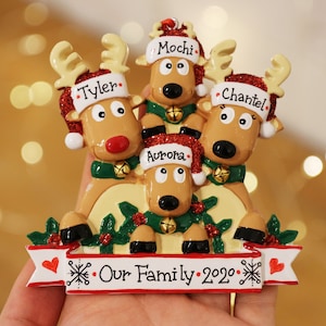 Family of 4 Ornament, 4 Reindeer Family Ornament, Personalized Ornament, 4 Family Custom Ornament for Christmas, Christmas Family Ornament.