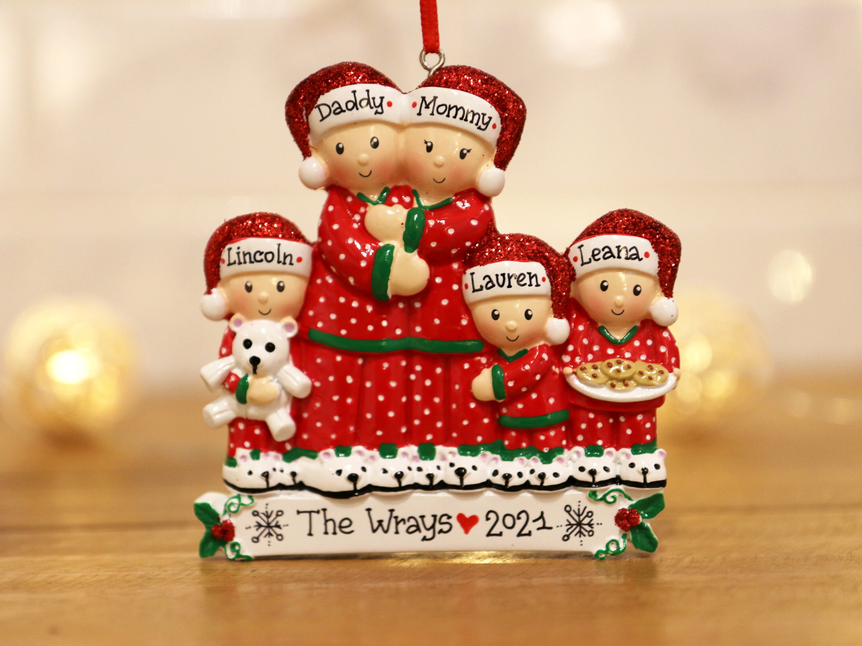 Pajama Family of 5 Personalized Christmas Ornament, 5 Family Ornament ...