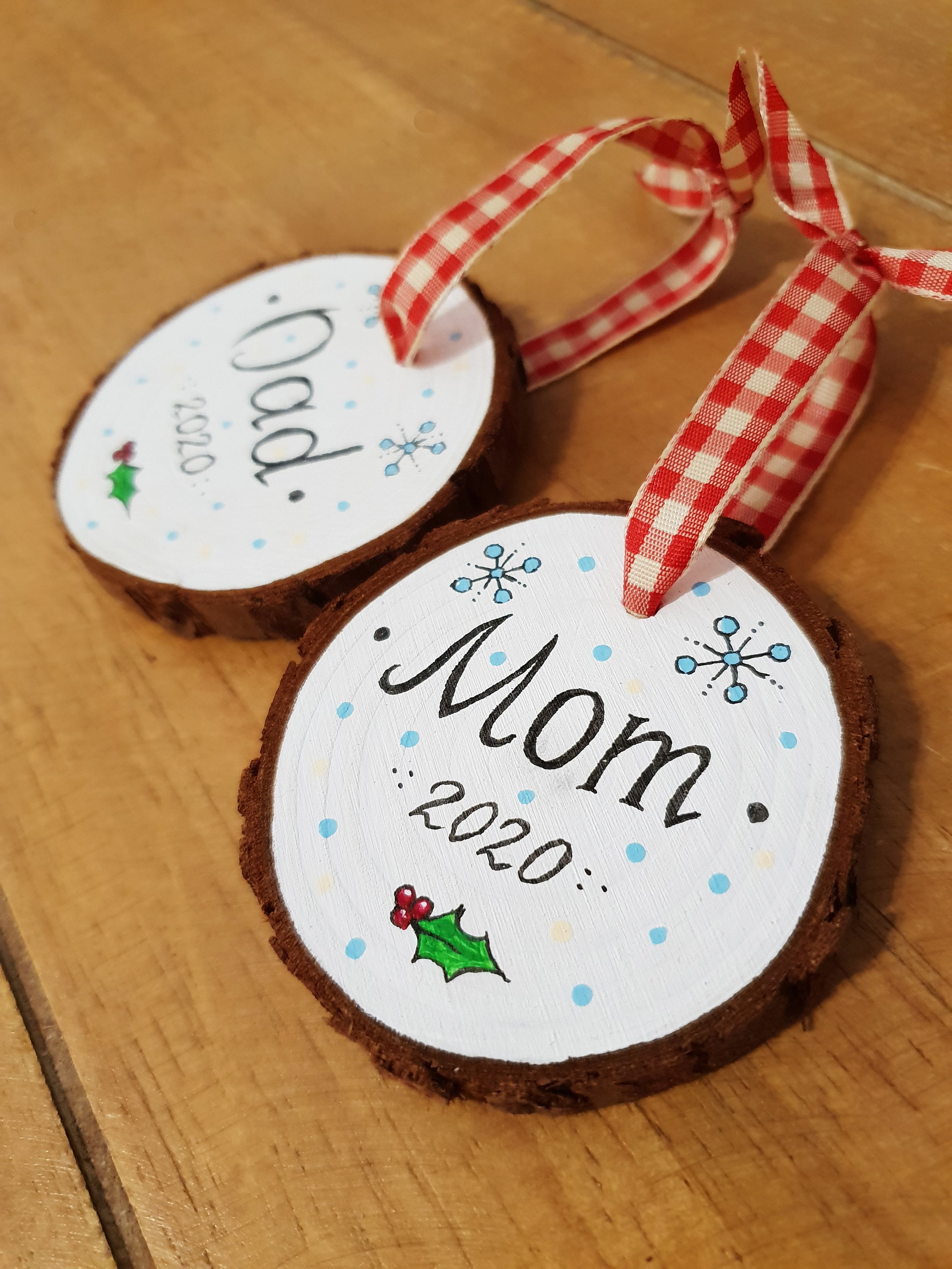 Set of 2 Mom and Dad Ornaments Christmas Ornaments Wood Etsy