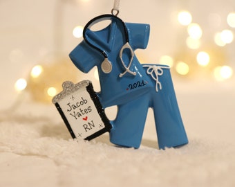 Blue Scrubs Personalized Christmas Ornament, Nurse Ornament, Doctor Ornament, Best Nurse, Medical Student Ornament, First Responder.