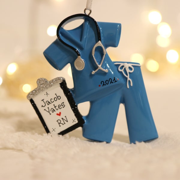 Blue Scrubs Personalized Christmas Ornament, Nurse Ornament, Doctor Ornament, Best Nurse, Medical Student Ornament, First Responder.