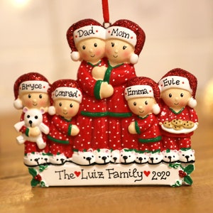 Pajama Family of 6 Personalized Christmas Ornament, 6 Family Ornament, Family with 4 Kids Christmas Ornament, Family of Six Christmas Gift.
