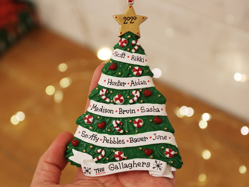 Family Christmas Tree Ornament Up to 16 Names. Personalized Name Ornament