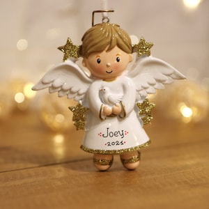 Angel Boy Personalized Christmas Ornament, Boy Ornament, Christmas Angel Ornament, Little Boy Ornament, Personalized Toddler Ornament.