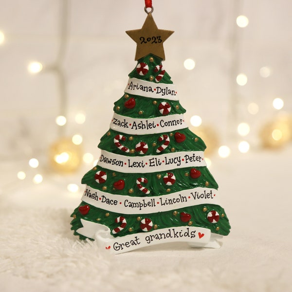 Large Family Christmas Tree Personalized Christmas Ornament, Name Ornament, Up to 16 Names, Family Tree Ornament.