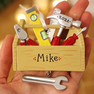 Handyman Personalized Christmas Ornament, Tool Chest Ornament, Tool Box Ornament, Construction Worker Tool Set, Carpenter, Husband Gift.