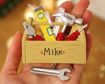 Handyman Personalized Christmas Ornament, Tool Chest Ornament, Tool Box Ornament, Construction Worker Tool Set, Carpenter, Husband Gift.