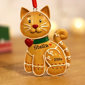 Gingerbread Cat Personalized Christmas Ornament, Cat Ornament, Pet Ornament, Cat Lover Gift, Custom Cat Name Ornament, Kitty Ornament.