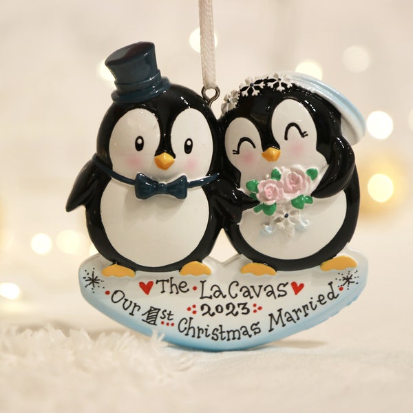 Wedding Penguins Personalized Christmas Ornament, Married Couple Ornament, Wedding Ornament, Bride and Groom Ornament, Just Married.