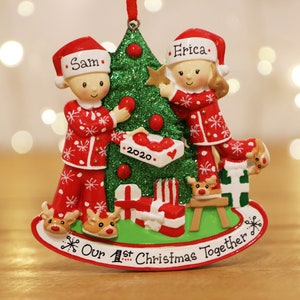 Couple in Christmas Pajamas Personalized Christmas Ornament, Our First ...