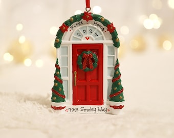 Red Home Door Personalized Christmas Ornament, New Home Ornament, New Apartment Ornament, Our First Home, Keepsake.