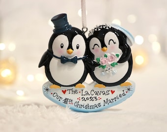 Wedding Penguins Personalized Christmas Ornament, Married Couple Ornament, Wedding Ornament, Bride and Groom Ornament, Just Married.
