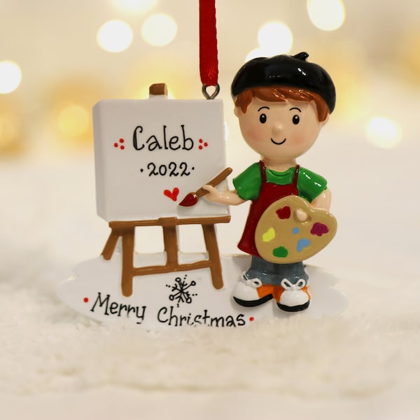 Artist Boy Personalized Christmas Ornament, Painter Ornament, Boy Christmas Gift, Paint Soul Gift, Custom Name Ornament.