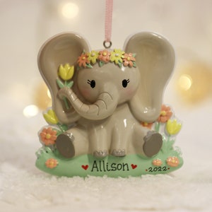 Baby Girl Elephant Personalized Christmas Ornament, Baby First Christmas Ornament, Baby First Ornament, Elephant Cute Animal Ornament.