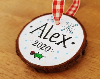 Personalized Christmas Ornament, Hand Painted Wood Slice Ornament, 2020 Christmas, Wood Slice Christmas Gift, Custom Gift, Personalized