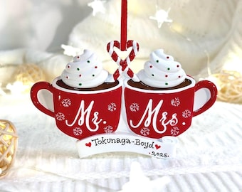 Mr and Mrs Hot Cocoa Personalized Christmas Ornament, First Christmas Married Ornament, Newly Married Couple Ornament, Wedding Ornament.