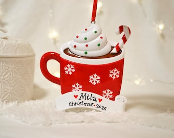Hot Cocoa Mug Personalized Christmas Ornament, Hot Chocolate Mug Ornament, Hot Cocoa Lover Ornament, Single Christmas Ornament
